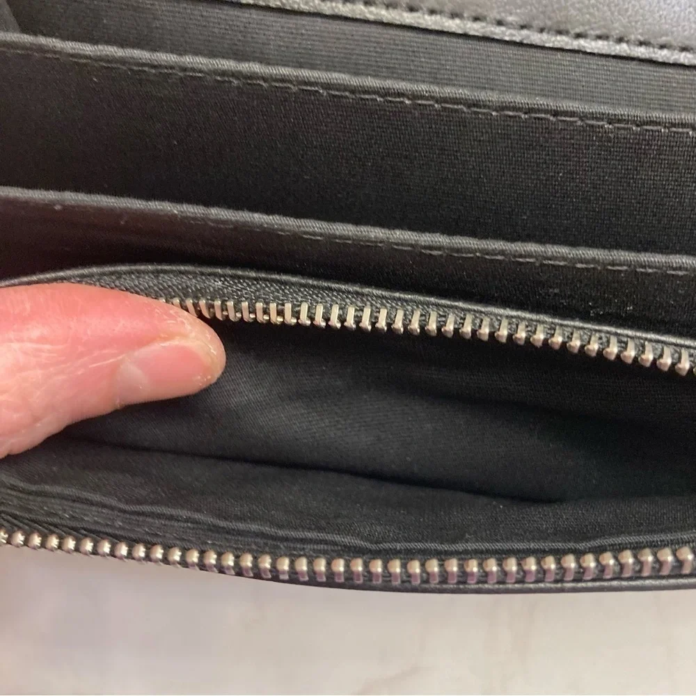 All saints black Justine quilted leather crossbody wallet bag